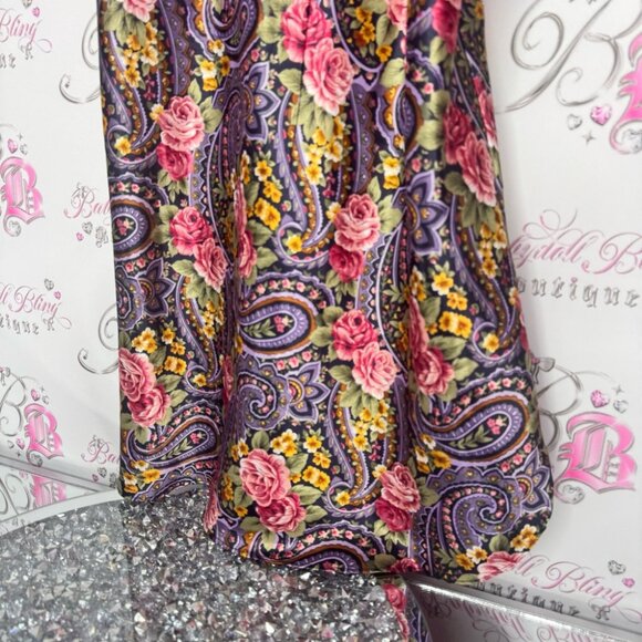 Sentiments dress paisley roses floral purple pink orange green boho nighty rare - Picture 3 of 9